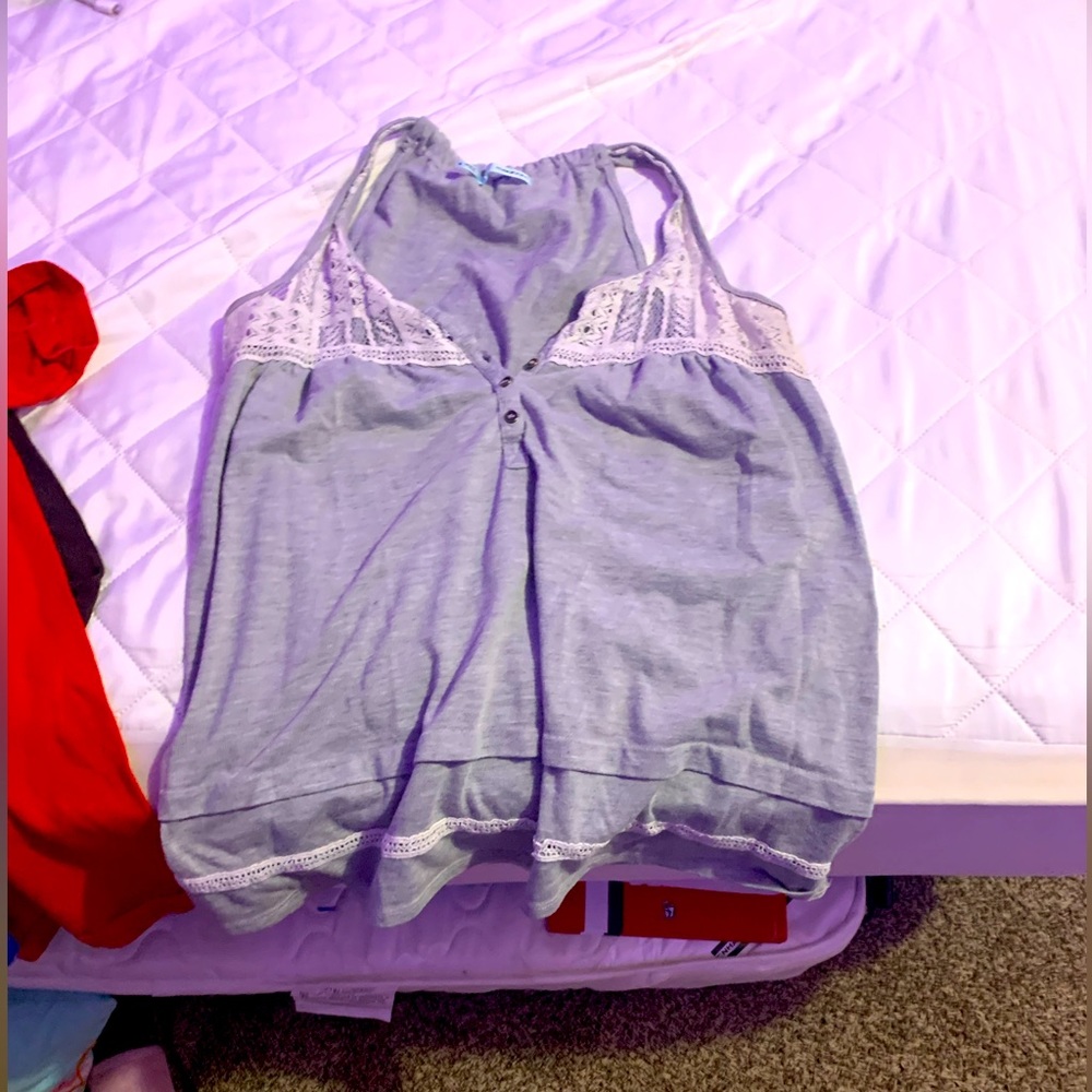 Maurices grey tank top with white lace.